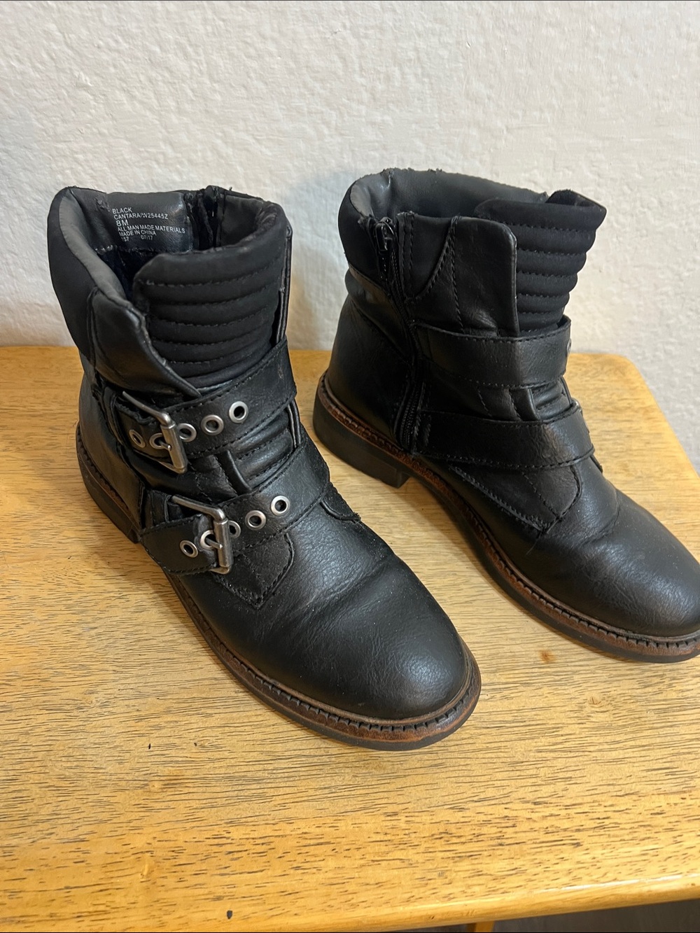 White Mountain Black Buckle Combat Ankle Boots